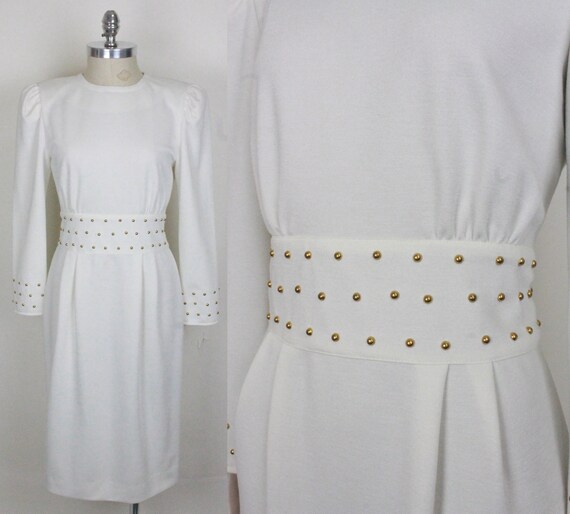 white gold studded dress Star Studded Bandage Dress (Cream/Off White)
