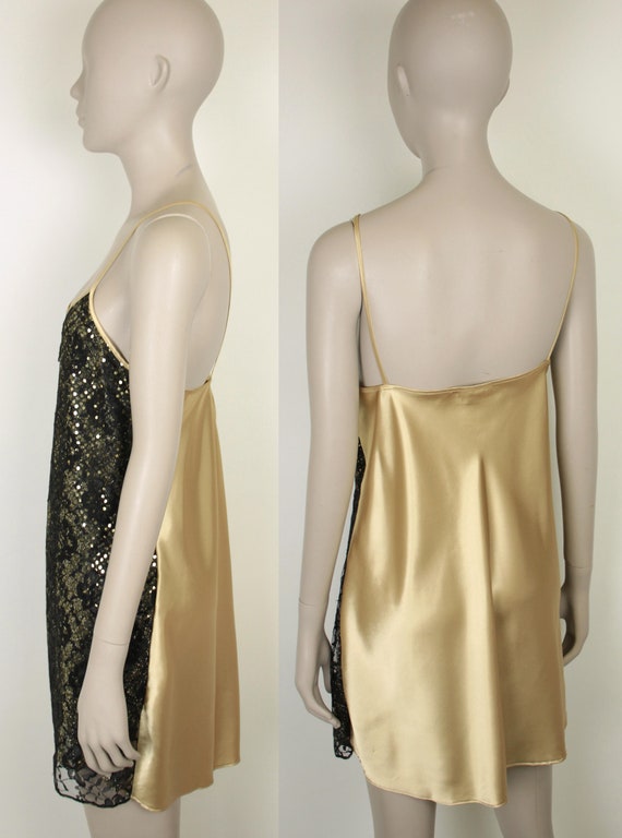 vtg disco nightie // gold sequins // black lace - image 4