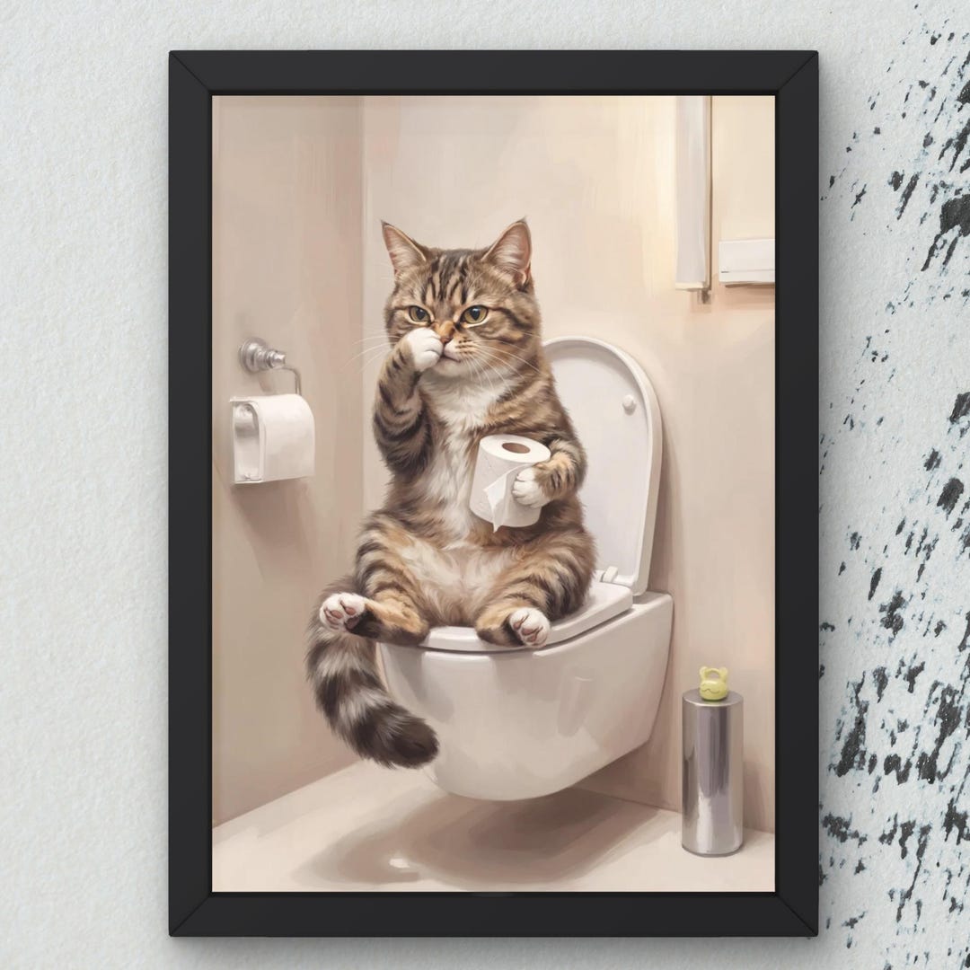Funny Cat Bathroom Wall Art Printable | Humorous Cat Toilet Art ...