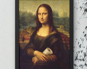 Funny Bathroom Wall Art, Mona Lisa Toilet Paper Parody, Classic Renaissance Art Bathroom Decor, Printable Wall Art, Digital Download