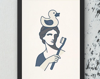 Impression d'art mural salle de bain moderne, illustration de buste classique minimaliste, art de toilette drôle, affiche graphique contemporaine, téléchargement numérique