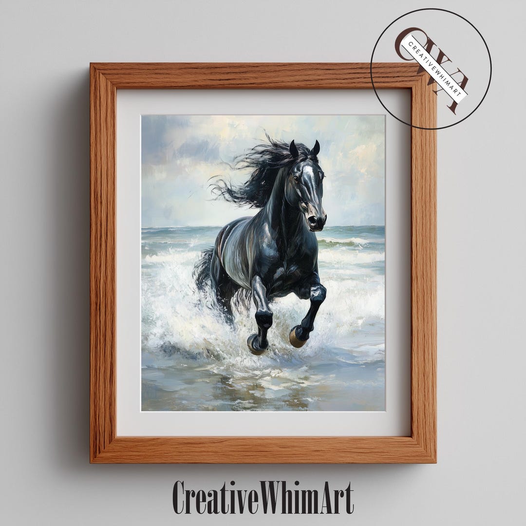 Majestic Black Horse Printable Art - Dramatic Equestrian Coastal Scene ...