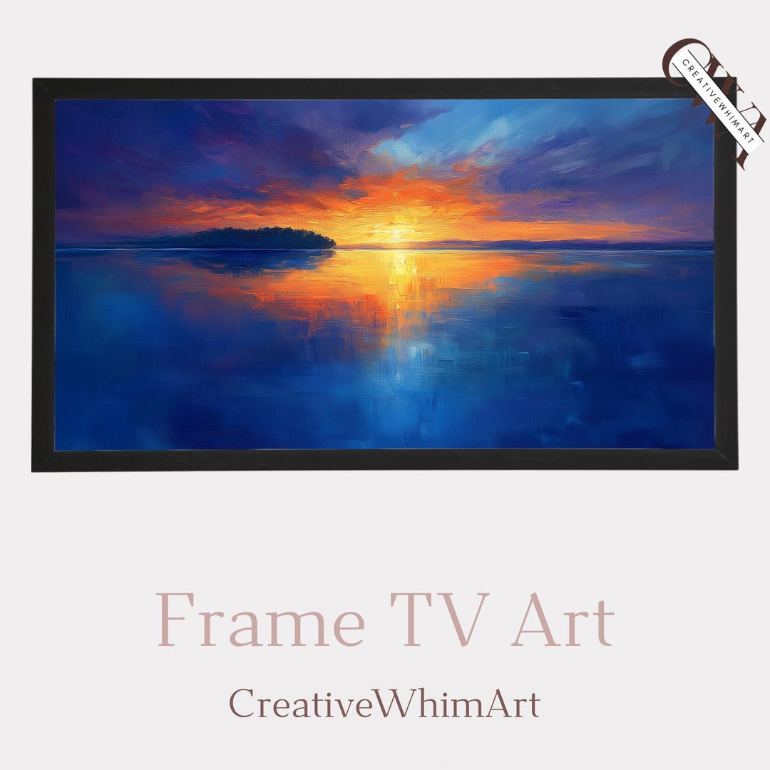 Moody Seascape Frame TV Art, Cottagecore Tranquil Sunset, Dramatic ...