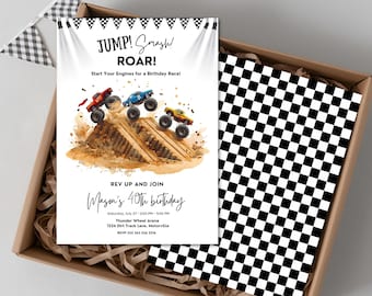 Monster Truck Birthday Invitation Template, Canva Editable Template, 5x7 Printable Card, Instant Digital Download
