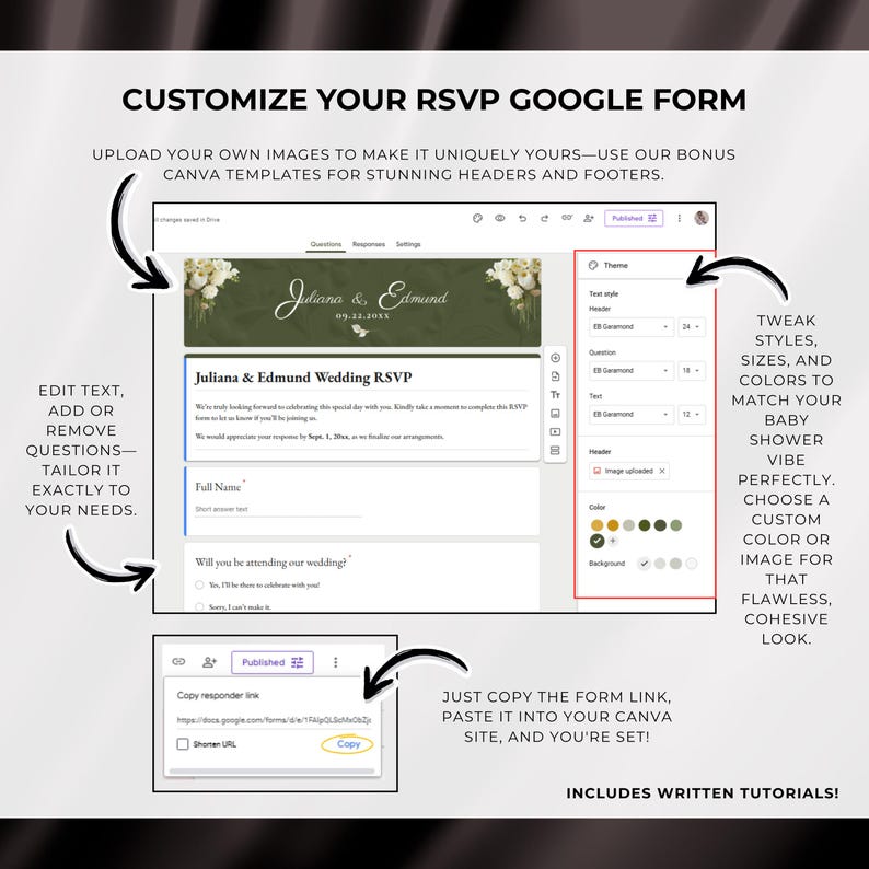 Editable White and Sage Green Wedding Website Template with RSVP: Classic Floral Envelope Digital Invitation (Canva, Instant Download) image 17