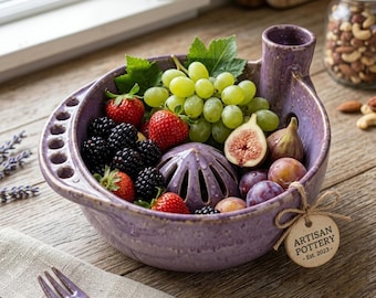 Handmade Ceramic Berry Bowl with Drain Spout Fruit Colander Housewarming Gift Cottagecore Kitchenware