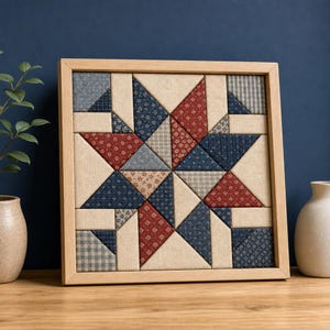 Stjärnquiltblock Kinusaiga-mönster, bondgårdsmönster, tygkonst, traditionell geometrisk mosaik, enkel nybörjarvänlig handledning
