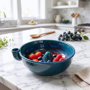 Handmade Ceramic Fruit Colander Bowl with Drain Holes Handcrafted Vortex Fruit Washer Colander Unique Housewarming Gift for Food Lovers