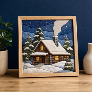 Kinusaiga Pattern Winter Cabin Digital PDF Easy Beginner Friendly Handmade Craft Project Tutorial Snowy Log Fabric Mosaic