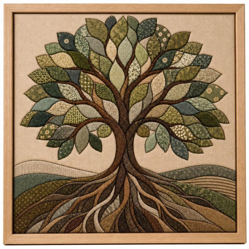 Tree of Life Kinusaiga Pattern Rooted No Sew Fabric Art Template 4 ...