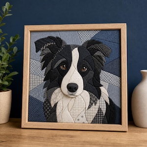 Border Collie Kinusaiga Stoffen Kunstpatroon Zonder Naaien Patchwork Handgemaakt Knutselproject Digitale Download