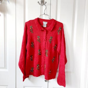 The Bells On Christmas Day Cardigan Sweater Beaded Vintage Petite Large
