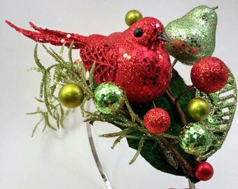 Red Partridge in a Pear Tree Whimsical Headband - Whoville inspired - woman who has everything - 12 days of christmas