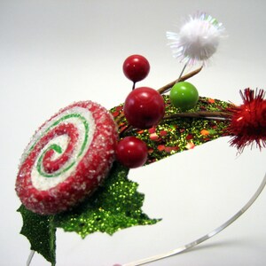 Candy Accent Mistletoe & Holly Headband - Christmas Elf - Holiday Party - Peppermint patty - Wacky Tacky Headpiece