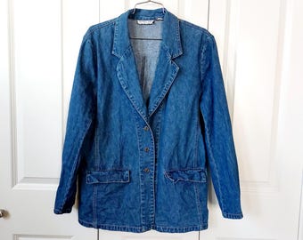 90s Denim Blazer Victoria Jones Medium y2k Boyfriend Relaxed Granny Cottagecore