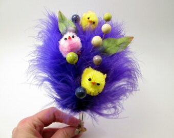 Violet Easter Chick Fascinator - Whimsical Spring Headband - photo prop - Hop - Pink and Yellow Peeps - Lime and purple berries