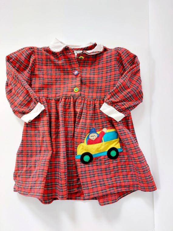 Red Plaid Long Sleeve Paddington Bear Dress 2T Vintage Toddler Back to School