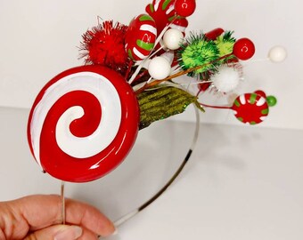 Peppermint Cinnamon Spice Mistletoe Candy Headband  - Elf - Christmas holiday party - Whimsical