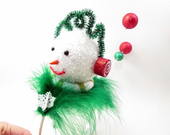 Wacky Tacky Red and Green Snowman Themed Holiday Party Hat - crazy elf hat  - Ugly Christmas Sweater - Frozen Fascinator