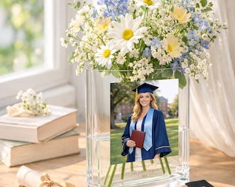 Jarrón acrílico personalizado con foto de graduación, recuerdo de graduación, regalo de graduación para hija, recuerdo de la promoción de 2026, regalo conmemorativo grabado