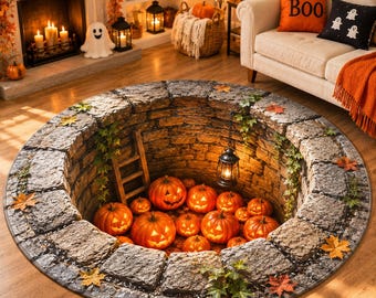 Halloween Pumpkin 3D Illusion Rug, 3D Halloween Vortex Rug, Spooky Gothic Floor Decor, Pumpkin Skeleton Illusion,  Halloween Gift,Home Decor