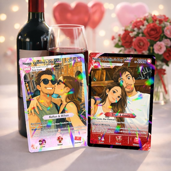 pokemon card couple gift Personalized Poke Anniversary Card, Photo Anime Wedding Card Custom Couple Pokemon Card, Personalized
