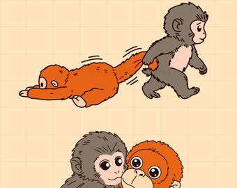 Punch the Monkey Sticker Pack | Kawaii Monkey PNG Clipart (Digital Download)