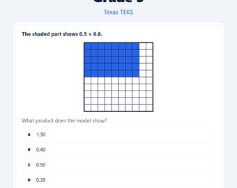 TX-Grade 5 Math Practice Tests | Texas TEKS | 78 Tests, 1,560 Questions | Interactive + Printable PDF + Answer Key