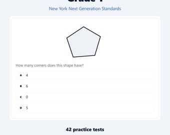 NY-Grade 1 Math Practice Tests | New York Next Gen | 42 Tests, 840 Questions | Interactive + Printable PDF + Answer Key