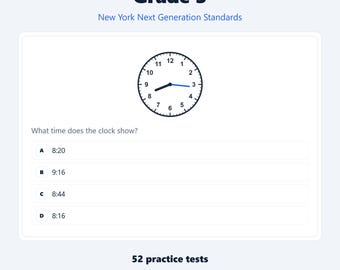 NY-Grade 3 Math Practice Tests | New York Next Gen | 52 Tests, 1,040 Questions | Interactive + Printable PDF + Answer Key