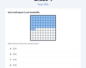 TX-Grade 4 Math Practice Tests | Texas TEKS | 92 Tests, 1,840 Questions | Interactive + Printable PDF + Answer Key
