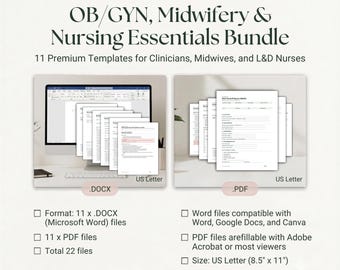 OBGYN Nurse Midwife Template Bundle | SOAP Note, Birth Plan, Nurse Brain Sheet, Orientation Packet | Editable Word Instant Download