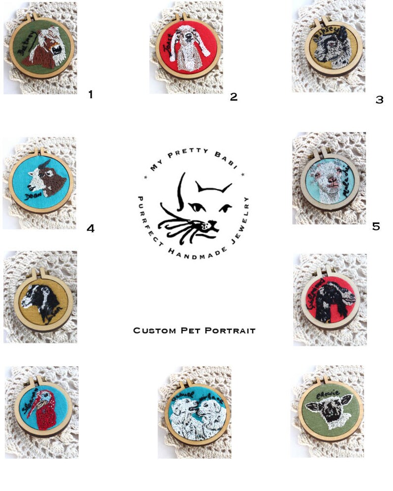 Custom Pet Portrait Embroidery Pet Portrait Necklace Etsy