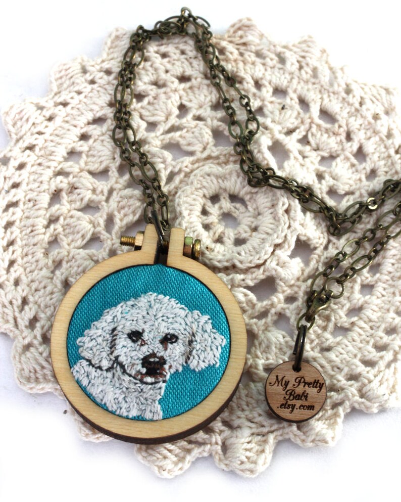 Custom Pet Portrait Embroidery Pet Portrait Necklace Etsy