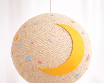 Maan- en sterrenkroonluchter – Decoratieve hanglamp voor kinderkamer, lampenkap Ø 25 cm