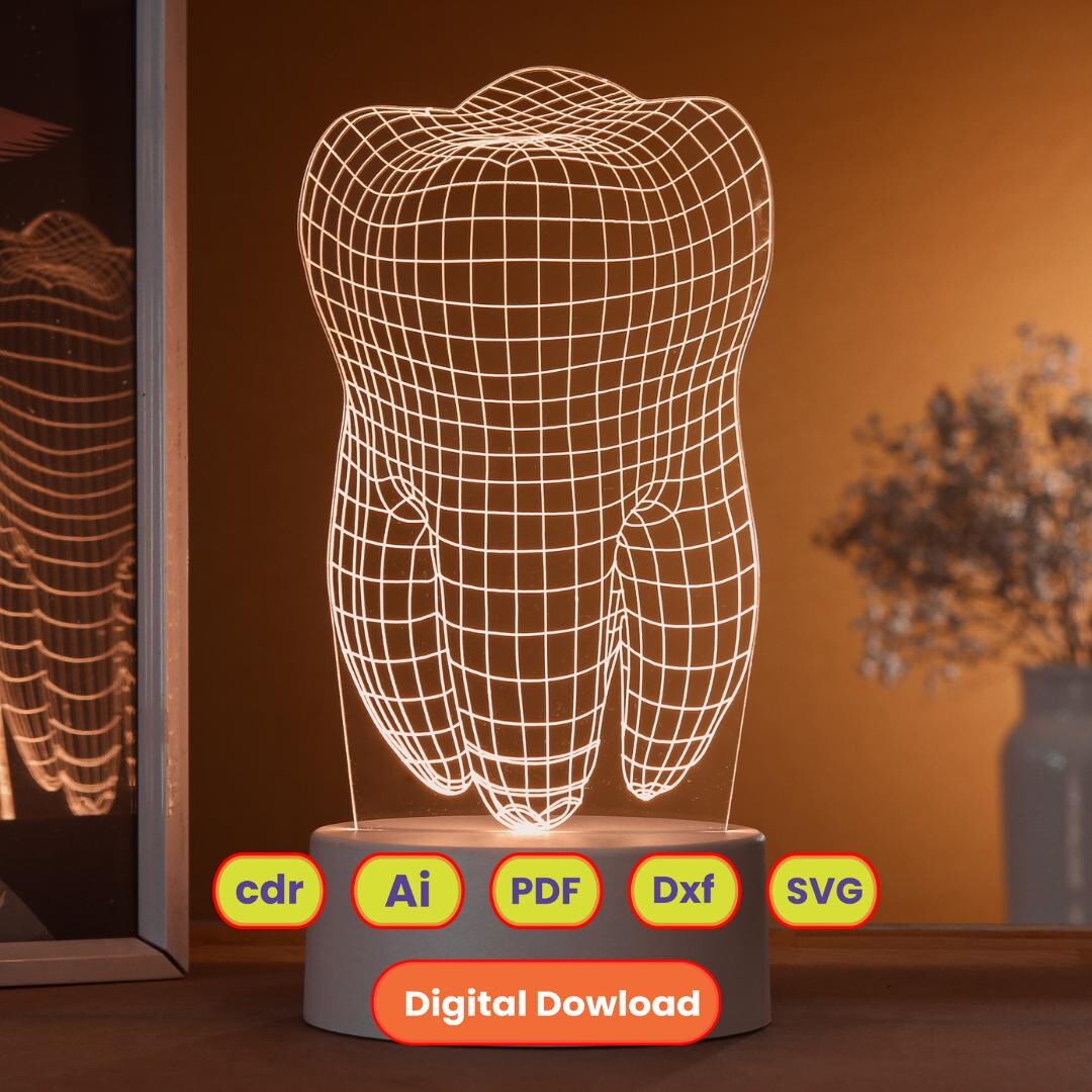 3D Tooth, Dentist Vector Lamp File, Plan for CNC Laser Engraving - Etsy