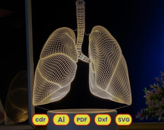 3D lung vector lamp file, plan for CNC laser engraving, SVG