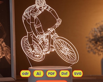 3D cyclist vector lamp file, plan for CNC laser engraving, SVG