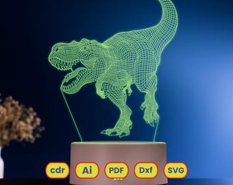 3D dinosaur t-rex vector lamp file, plan for CNC laser engraving, SVG