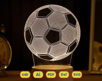 Archivo vectorial de lámpara de balón de fútbol 3D, plano para grabado láser CNC, SVG