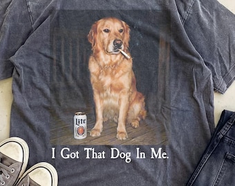 Camiseta "Tengo ese perro dentro de mí", divertida camiseta con meme de golden retriever, irónica camiseta de perro fumando, camiseta gráfica vintage, regalo sarcástico para papá perro.