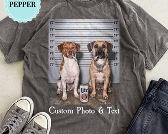 Custom 2 Dog Mugshot Shirt,Funny Pet Portrait Comfort Colors Tee,Bad Dog Vintage T-Shirt, Personalized Multiple Dog Mom Gift,Pet Lover Shirt
