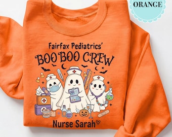 Custom Boo Boo Crew Sweatshirt, Pediatric Nurse Halloween Shirt, Personalized Ghost Nurse Comfort Colors Top, Cute Hospital Unit Gift