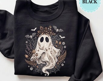 Botanical Ghost Comfort Colors Shirt, Cottagecore Halloween Sweatshirt, Cute Spooky Season Apparel, Vintage Floral Fall Sweater