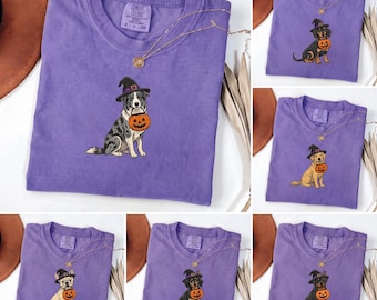 Halloween Dog Mom Shirt Comfort Colors, Custom Dog Breed Tee, Spooky Season Dog Lover Gift, Trick or Treat Fall Shirt, 50+ Breeds