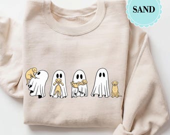 Halloween Golden Retriever Sweatshirt, Funny Ghost Dog Crewneck, Cute Spooky Dog Shirt Gift for Dog Mom, Dog Dad, Cozy Lab Lover Outfit