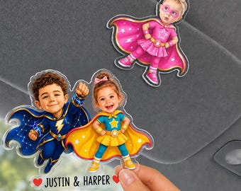 Custom Kids Photo Car Visor Clip, Drive Safe Daddy Gift, Custom Superhero Kids Visor Clip, Father's Day Gift for Dad, Gift From Kids