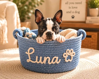 Personalized Dog Toy Basket, Custom Pet Toy Basket, Dog Toy Storage Basket, Personalized Pet Basket, Cat Toy Basket, Custom woven Basket