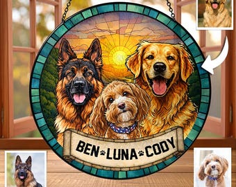 Personalized Pet Portrait, Stained Glass Suncatcher, Custom Pet Memorial, Personalized Dog Portrait, Dog Loss Keepsake, Pet Loss Gift