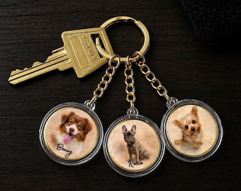 Portachiavi personalizzato con foto di animali domestici, foto di animali domestici ad acquerello, moneta personalizzata, portachiavi personalizzato per cani, targhetta con nome per gatti, ritratto personalizzato di animali domestici, portachiavi per cani